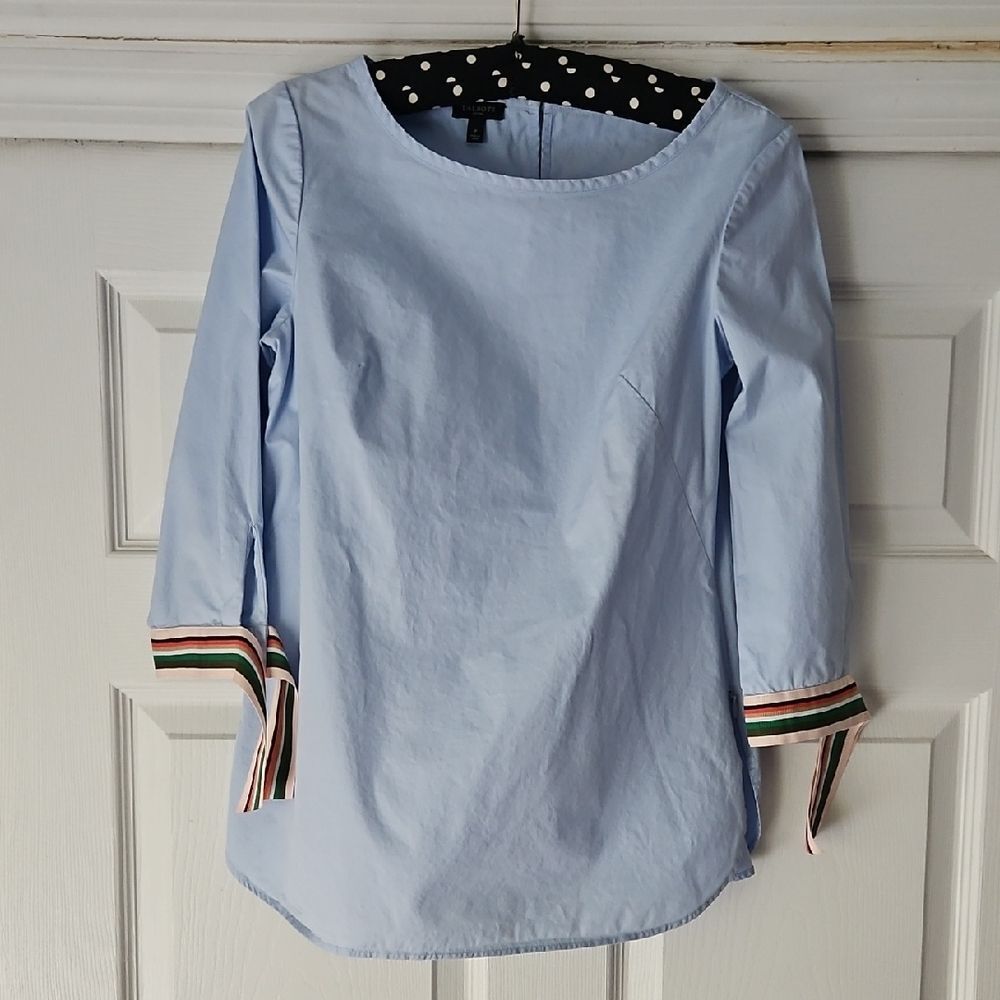 Talbots Light Blue Blouse with Striped Cuffs